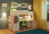 Кровать чердак Л-4.3 с полками 80х190