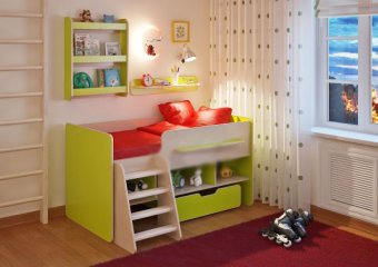 Кровать чердак Л-6 с полками