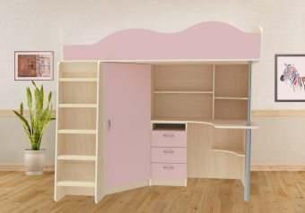 Кровать чердак Пионер с деревянной лестницей