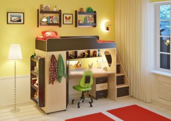 Кровать чердак Л-4.3 с полками 80х190