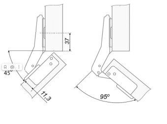 Петля накладная 45* slide on, крепление шурупом, с ответной планкой H=2, LID
