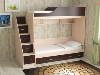 Двухъярусная кровать Дуэт-14 с лестницей комодом