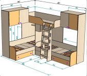 Трехместная кровать чердак Трио 2.5
